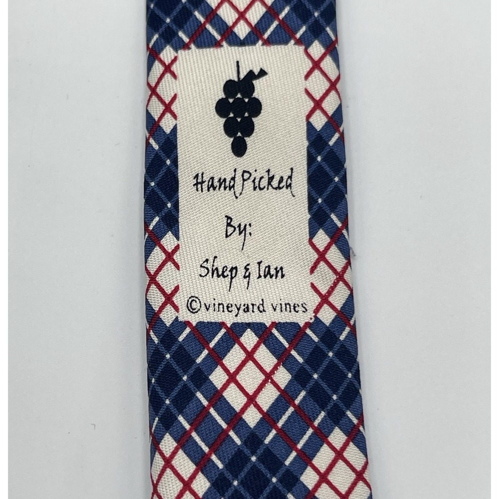 Vineyard Vines Preppy Plaid Shep and Ian 100% Silk Heritage Tie Red White Blue